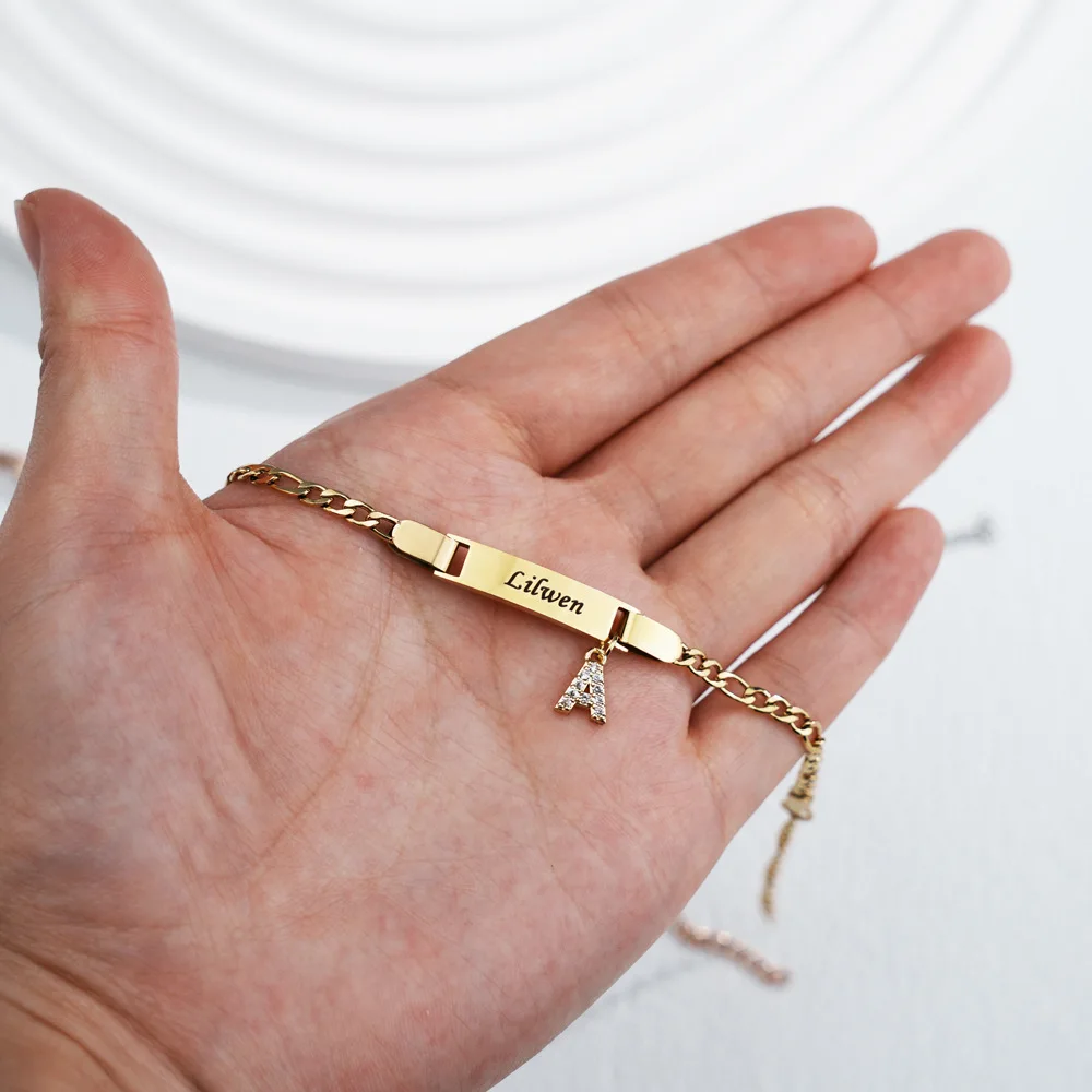 

Personalized Name Bracelet With Initials for Boy Girl Free Engraving Date ID Wristband Birthday Gift