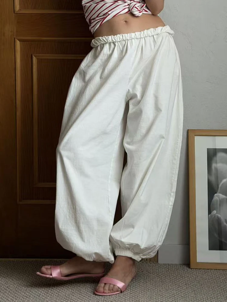 Wide Leg Red Pants For Women Cotton Long Bloomers White Autumn Elastic Waist Lantern Trousers Women Straight Practice Pants Lady