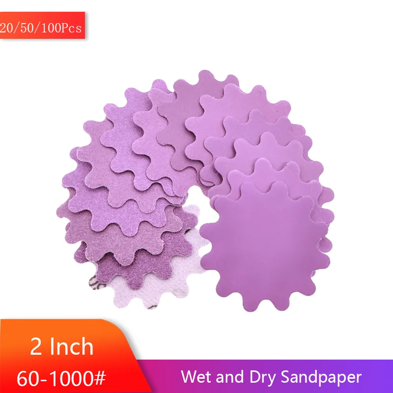 2 Inch Wet Dry Hook and Loop Flex Edge Sand Paper 20/50/100Pcs Sandpaper Assortment Grit 60-1000 Wavy Sand Paper for Drill Bowl