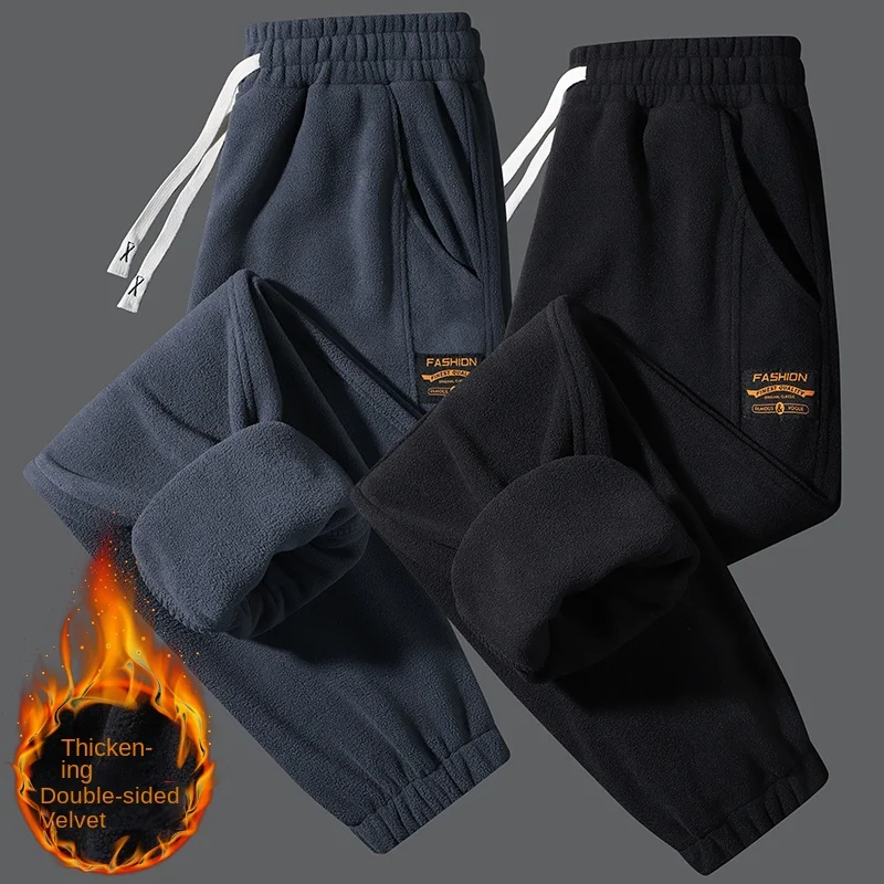 

2025 New Winter Olympics Fleece Composite Lamb Fleece Pants for Men, Trendy Brand Thickened Plush Casual Pants, Loose Straight L