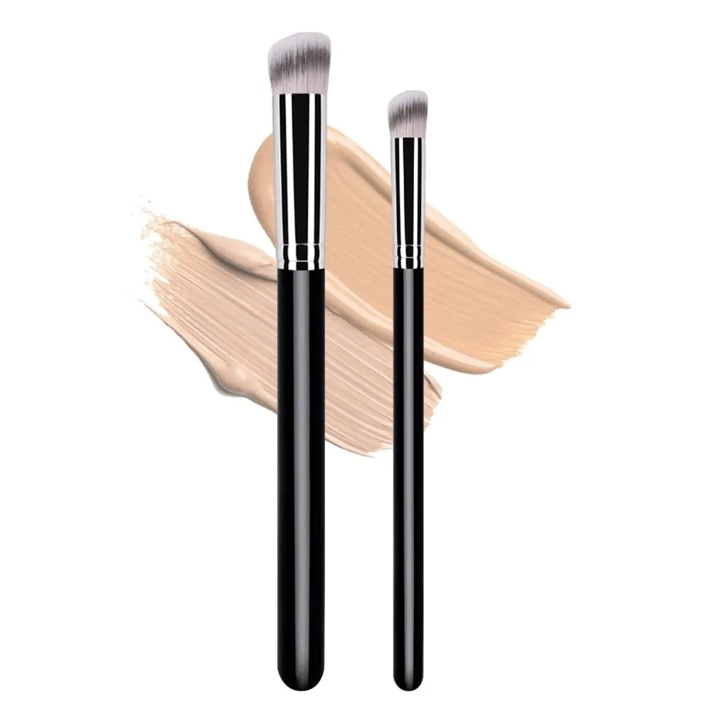 Brocha correctora profesional: base plana y redonda y brocha de maquillaje corrector para debajo de los ojos, contorno facial y cobertura de detalles