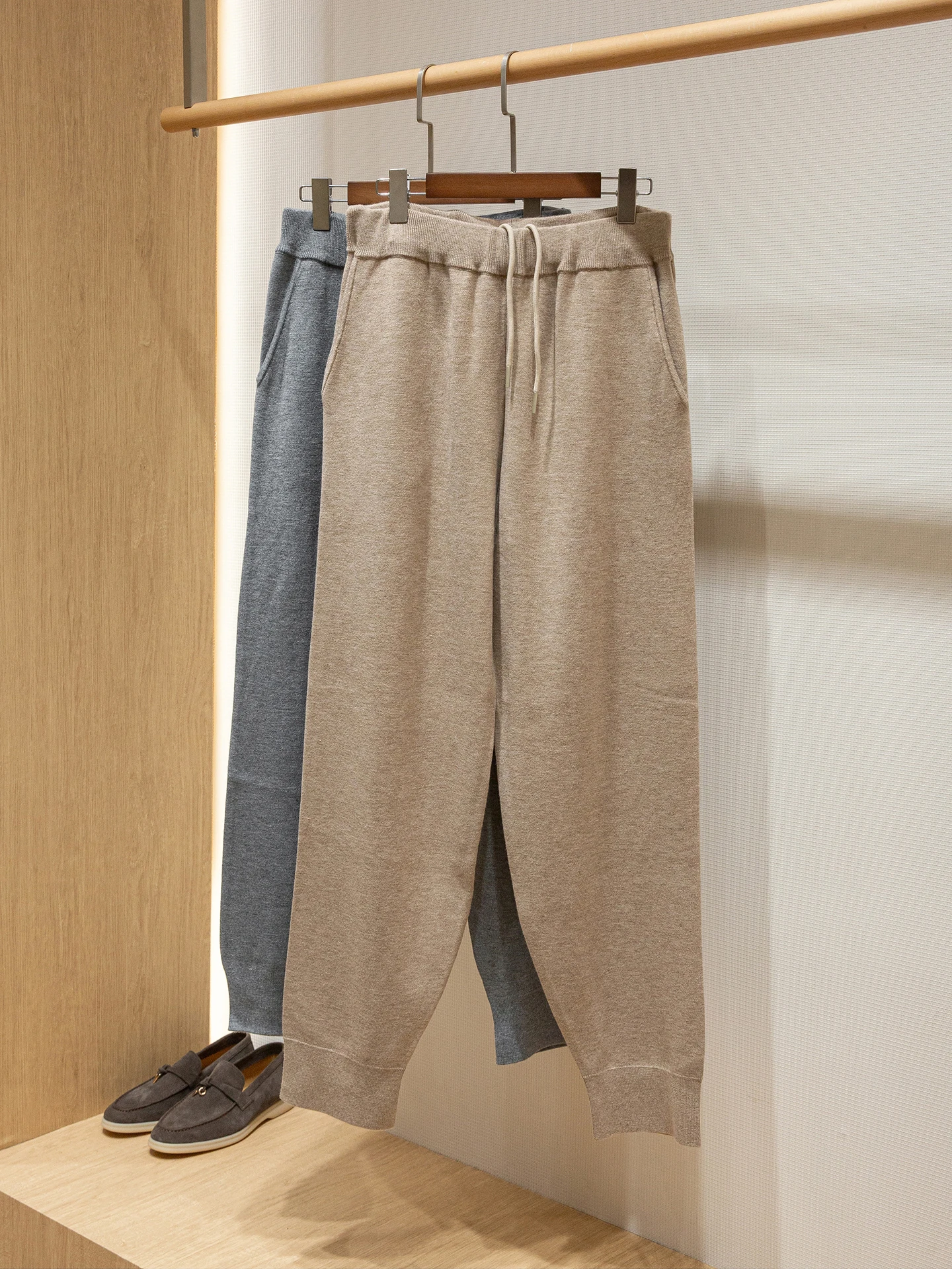 

DUL mulberry silk wool blended luxury sports and leisure drawstring knitted casual pants