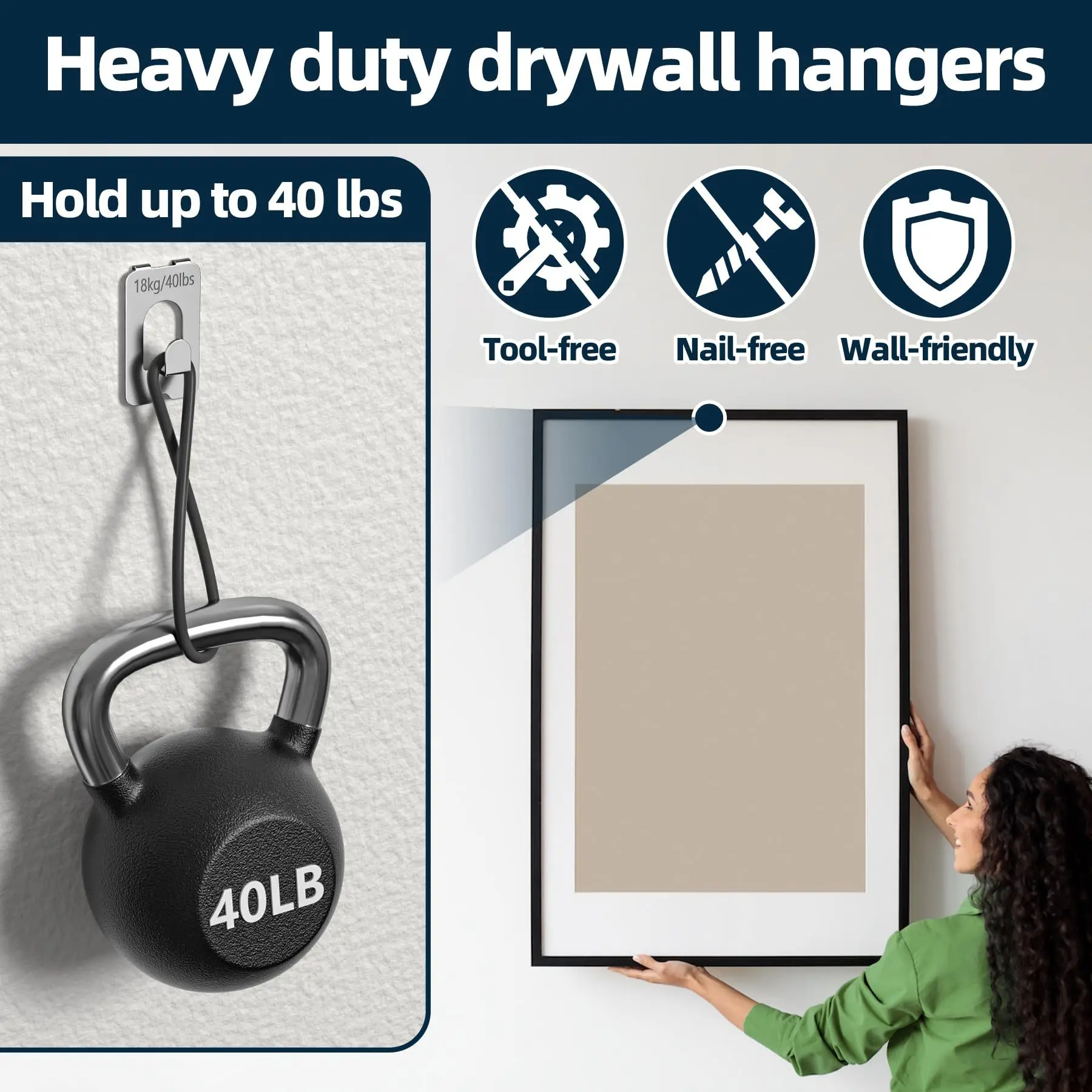 Claw Picture Hangers for Drywall Free Drywall Hooks Support 40 Lbs for Hanging Pictures Mirrors Frames No Damage HeavyDuty Wall