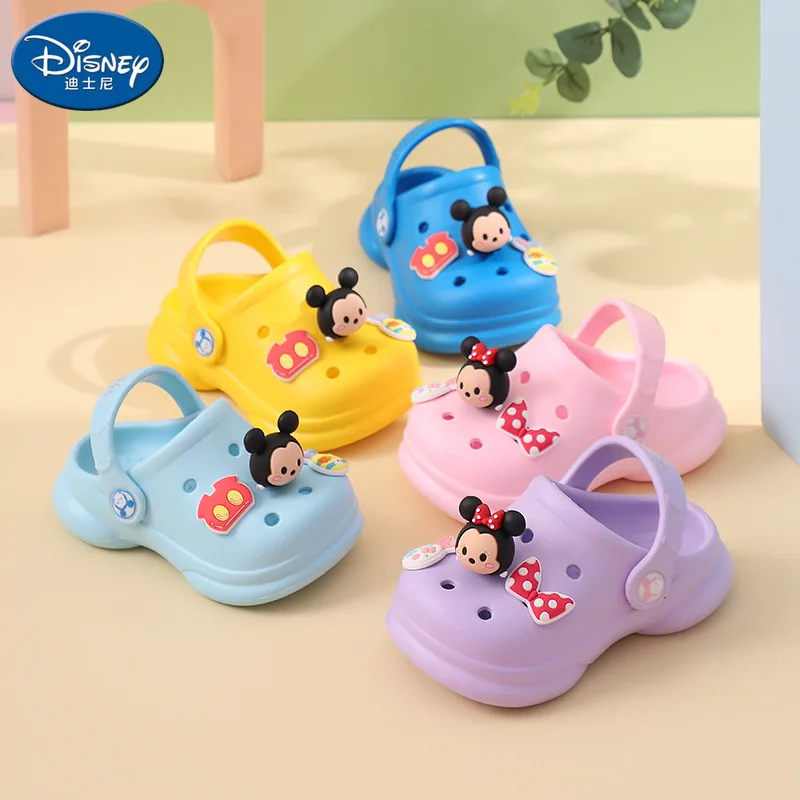 Disney Mickey Summer Girls Slippers Minnie Elsa Plush Shoes Non Slip Soft Sole Bathing Sandals Breathable Beach Drag Sneakers