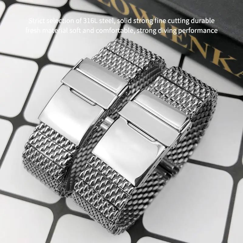 HAODEE 316L Stainless Steel 22mm 24mm Watch Band Fit for Breitling Superocean Heritage Solid Metal Bracelets Mesh Woven Strap