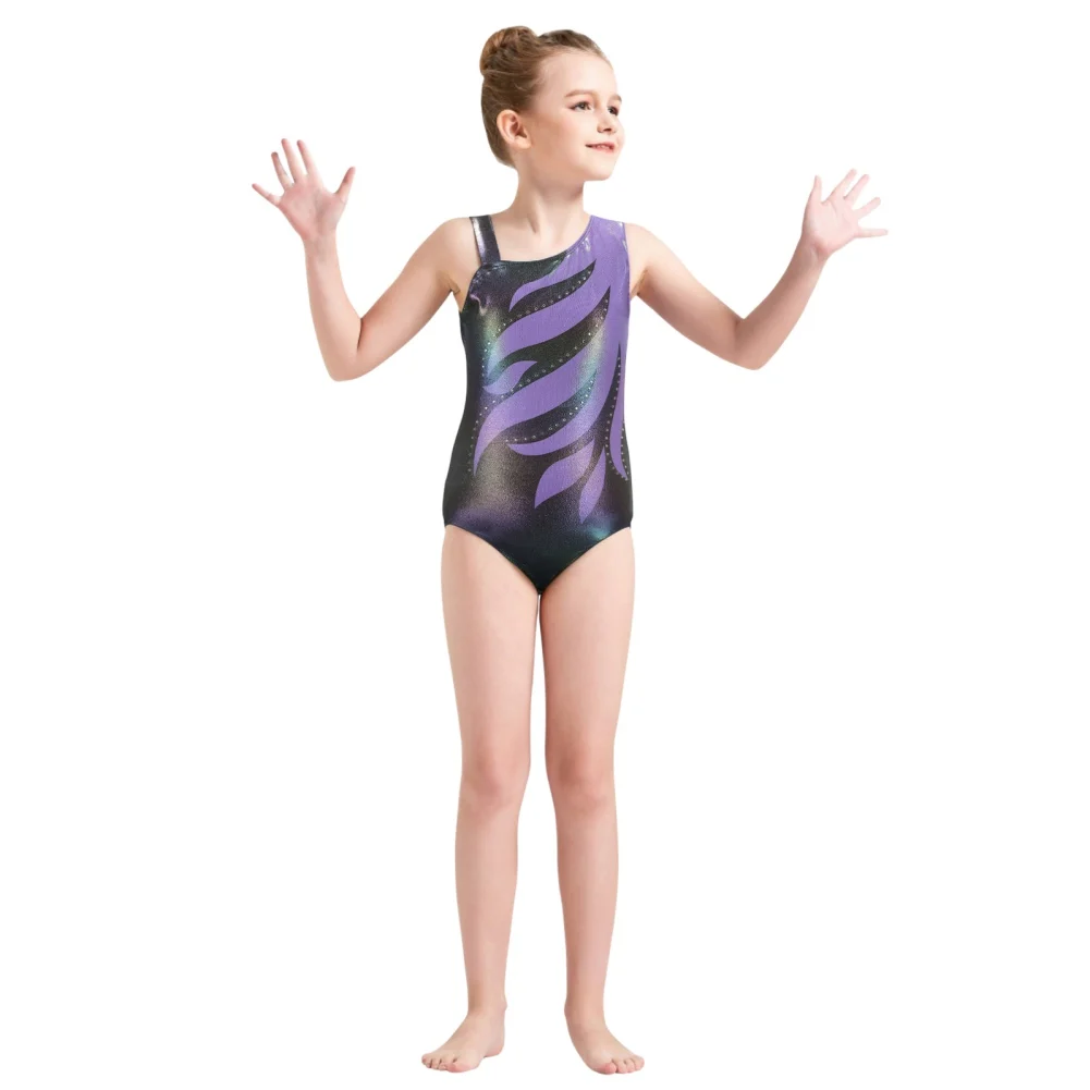 Girl Gymnastics Leotards Kid Ballet Dance Bodysuit Sparkly Tumbling Sleeveless Gymnastics Clothing Elastic Slim Ballet Jumpsuit