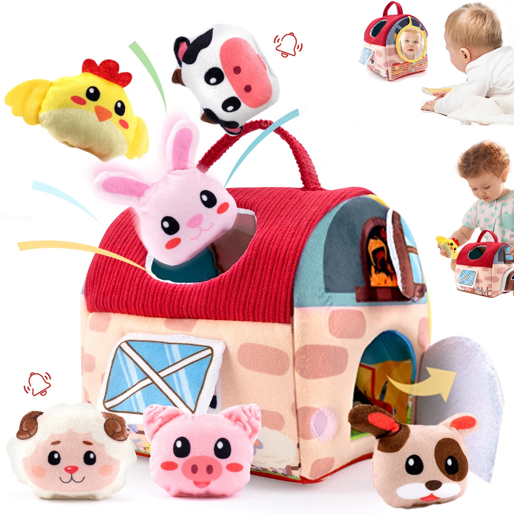 Brinquedos de Pelúcia de Animais da Fazenda para Crianças Pequenas, Presente Sensorial Portátil para Bebês, Presente Educativo para Recém-Nascidos