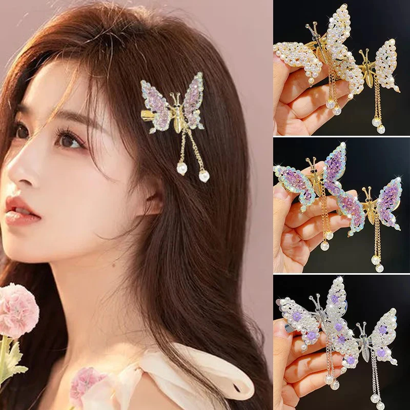 2023 Cute Moving Butterfly Hairpin Girls Tassel Barrettes Hair Accessories Shaking Move Wing Top Clip Bangs Hair Clip Jewelry