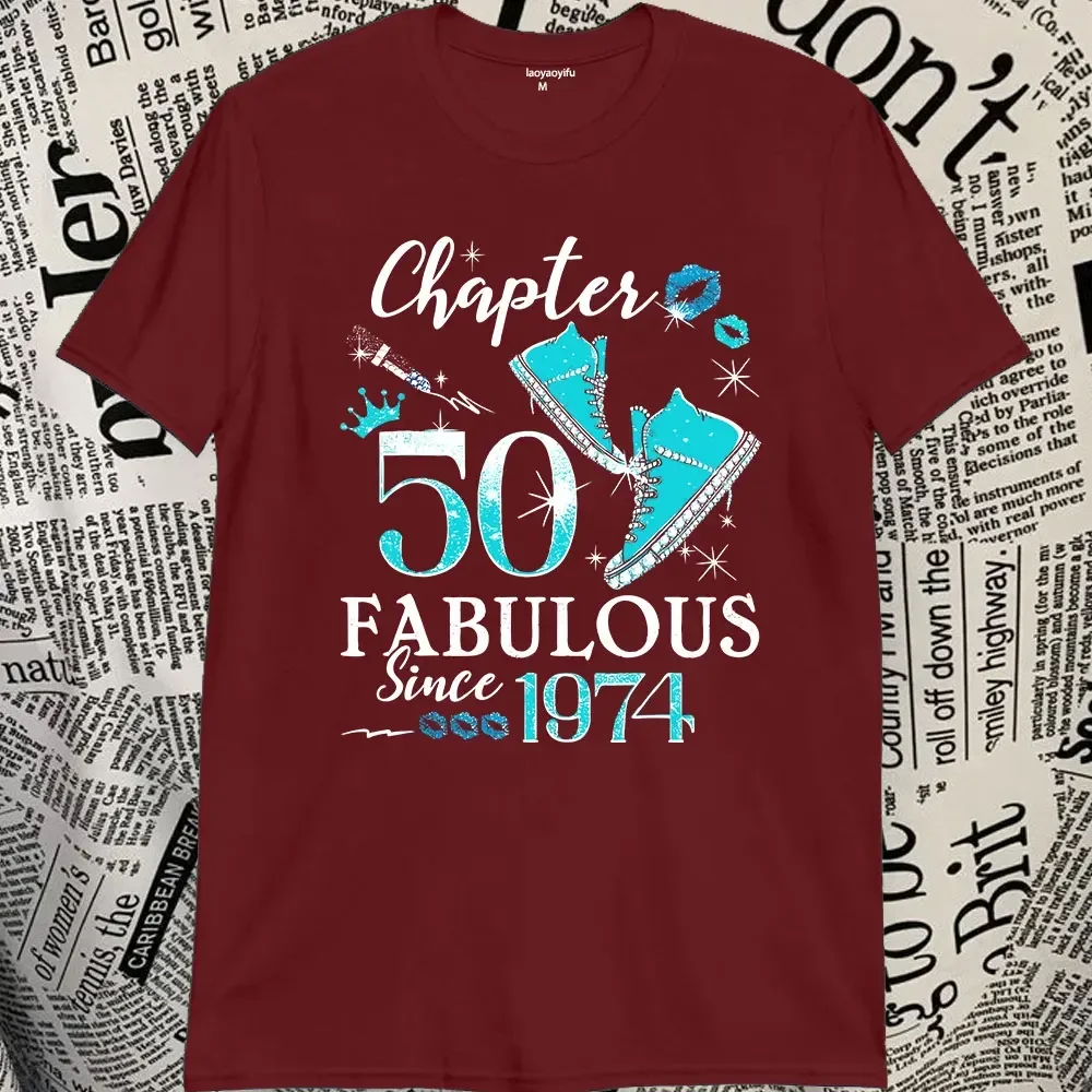 Born in 1974 Floral 50  50 Years Tee Old Birthday 50th Gift Women T-Shirt 1974 50th Birthday Queen Diamond 100% Cotton TShirt