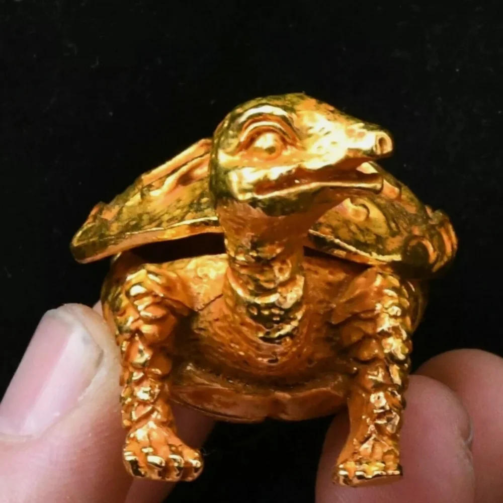 2.3''Old China Dynasty Bronze Gilt Tortoise Turtle Incense Burner Censer Statue