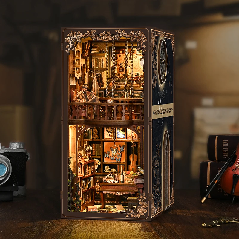 DIY Wooden Dark Box Mystery Case Book Nook Shelf Insert Kit Miniature Model Kits Bookshelf Bookend for Friends Birthday Gifts