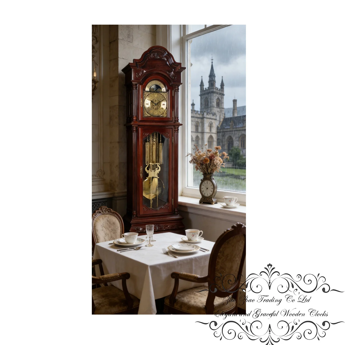 

Zhao's Aged Treasure Oak Finished Natural Reclaimed Wood French Country Arched 80-Inch Antique Style Mechanical Chime Moonphase
