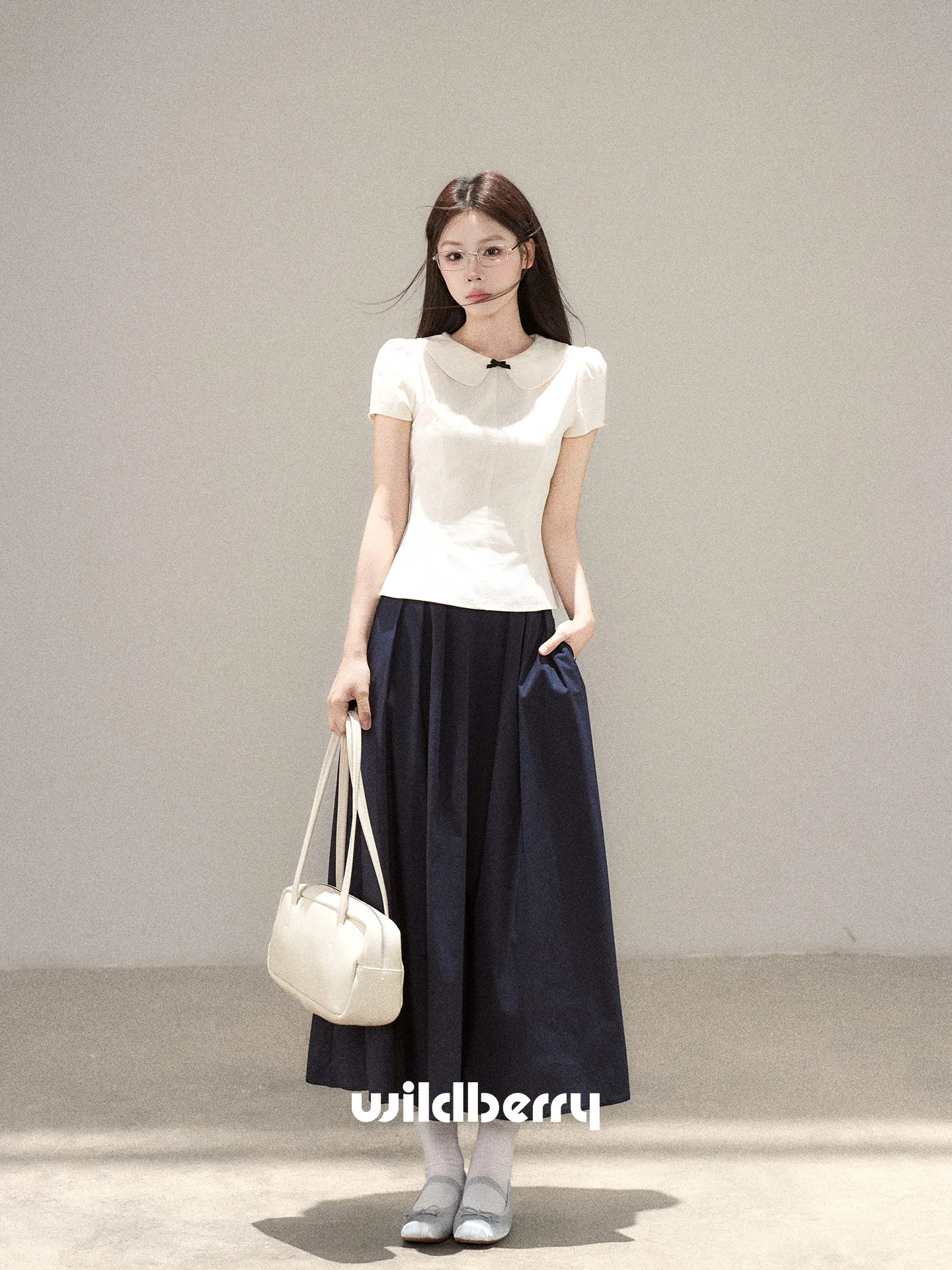 

New High Quality Summer Preppy Two Piece Set Women Peter Pan Collar Short Sleeve Shirt Top + A-line Skirt Women's Matching Sets
