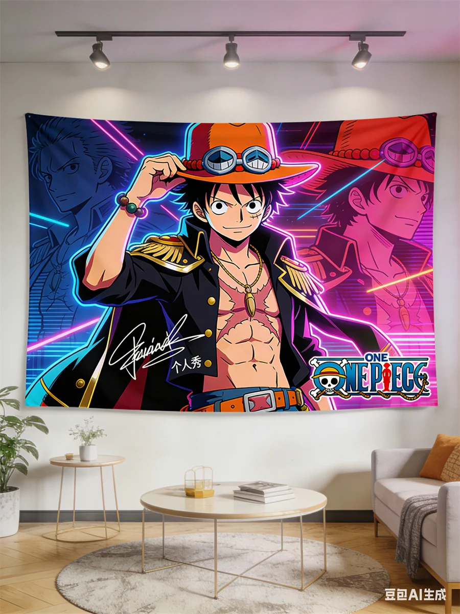 One Piece Luffy 3D-Effekt Wandteppich - Anime Piratenflaggen-Thema Hängende Dekoration für Schlafzimmer, Wohnzimmer & Studentenwohnheim