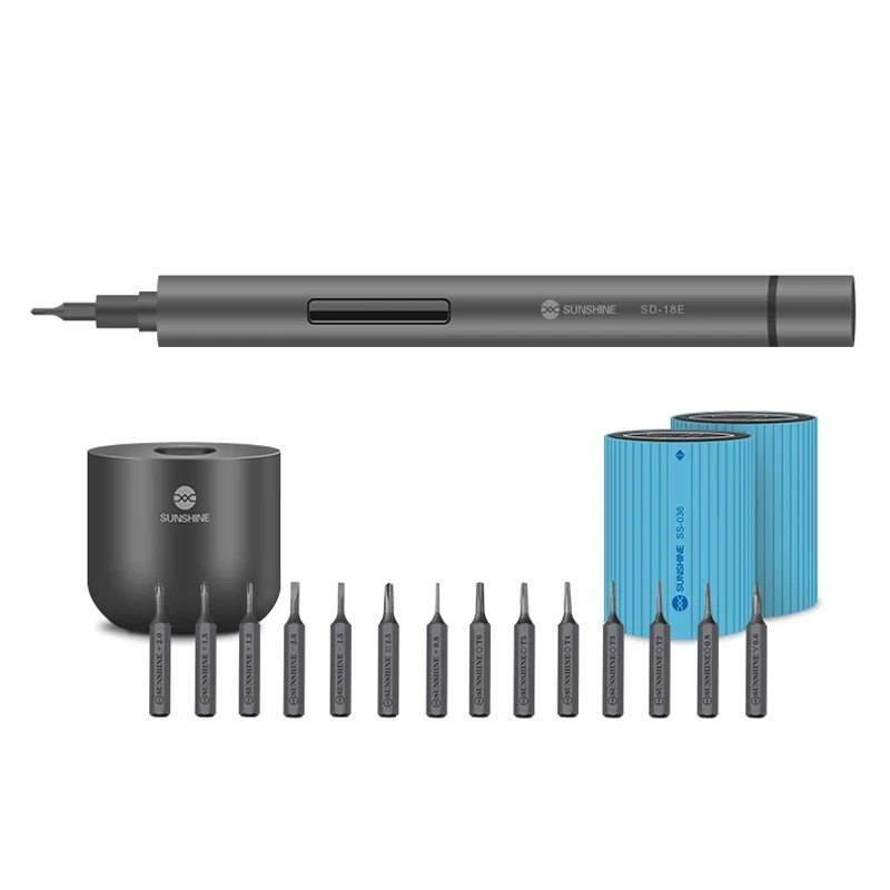 SUNSHINE Electric Screwdriver Set SD-18E with Magnetic Screwdriver Head Storage Box with LED Lights 14 Bits for IPhone 17 IPad