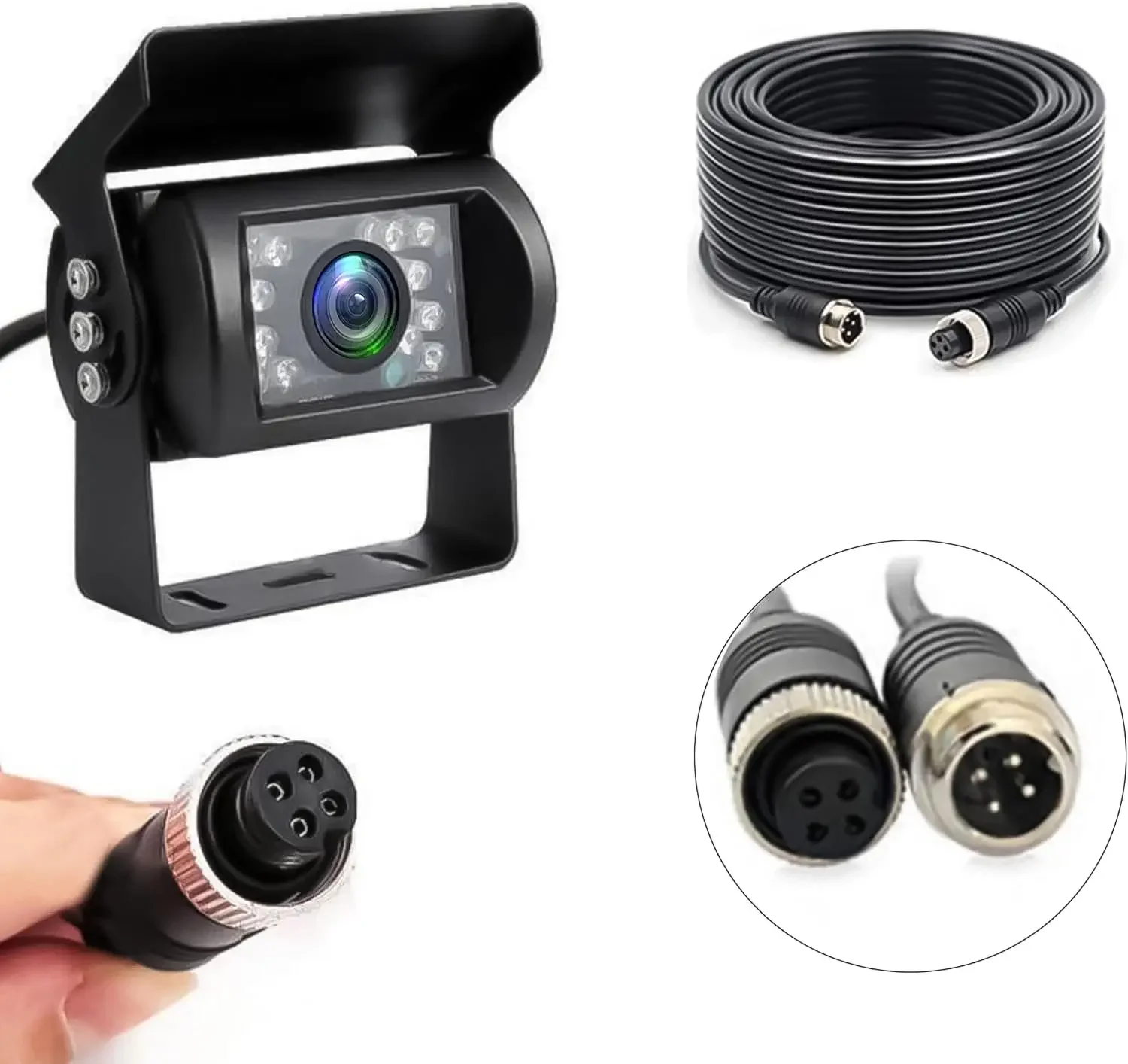 

Truck Vehicle Backup Cameras with 10M 4-Pin cable Aviation Connector, Waterproof IR Night Vision Wide Angle Rear View Camera
