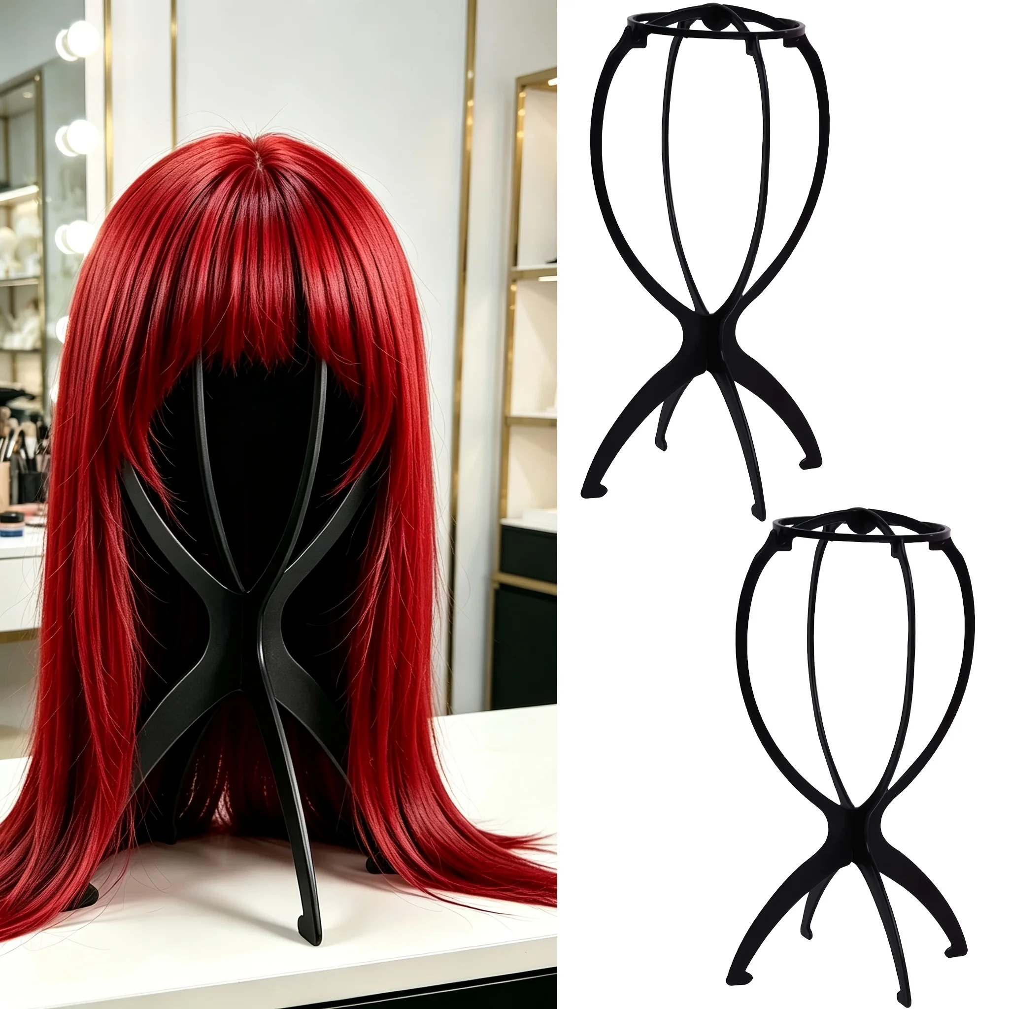 

2pcs Heavy-Duty Wig Holder Stand - Foldable, Space-Saving Wig Display Rack for Salon, Home, or Travel Ideal for Wig Making