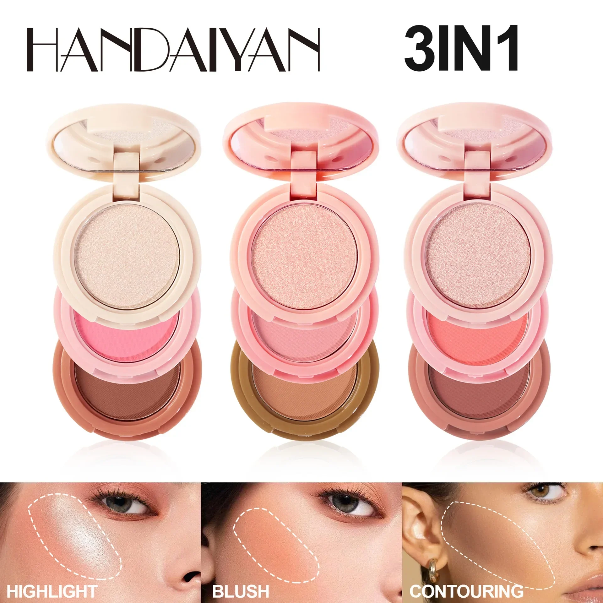 Heallor 3-In-1 Gezicht Bronzer Markeerstift Make-Up Palet Matte Parelmoer Blush Contouren Schaduw Fleuren Drielaagse All-In-One Op