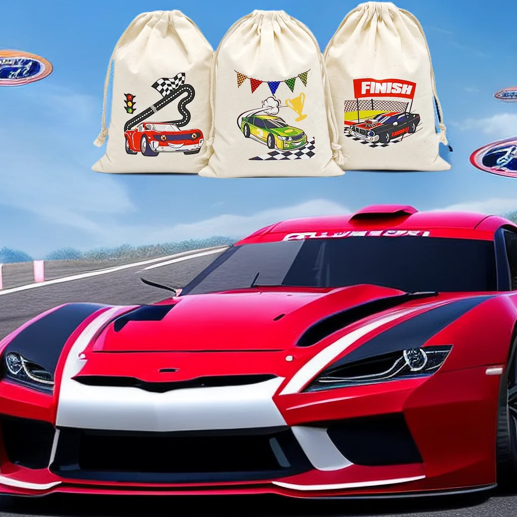 10pcs/lot Candy gift bags kid Boy racing Race Car theme Birthday party baby shower Dessert Table decoration Pure cotton