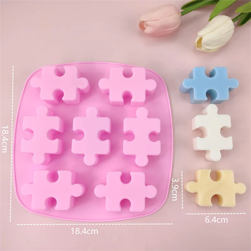 7-hole Puzzle Shape ﻿Silicone Fondant Mold Kitchen DIY Cake Baking Tools Cupcake Chocolate Mold Polymer Clay Plaster Decoration