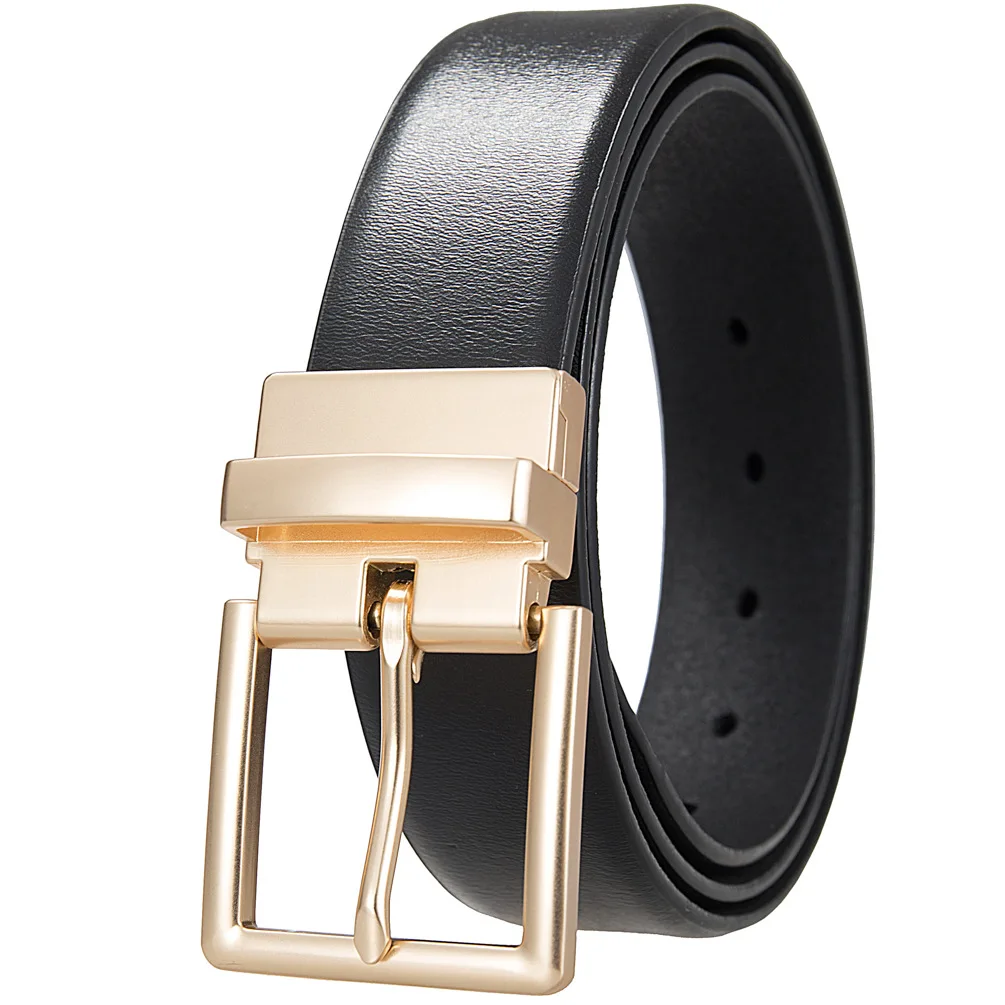 New men's rotating snap buckle leather belt with two-tone body Luxury Men's Belts Genuine Leather 3.4cm