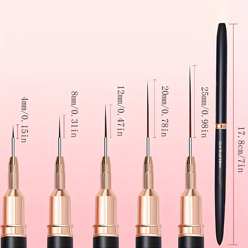 5 stücke schwarze Nail Art Liner Pinsel Set Detailer Streifen Pinsel Blumenmalerei Zeichnung UV Gel Politur Malerei Maniküre Werkzeuge