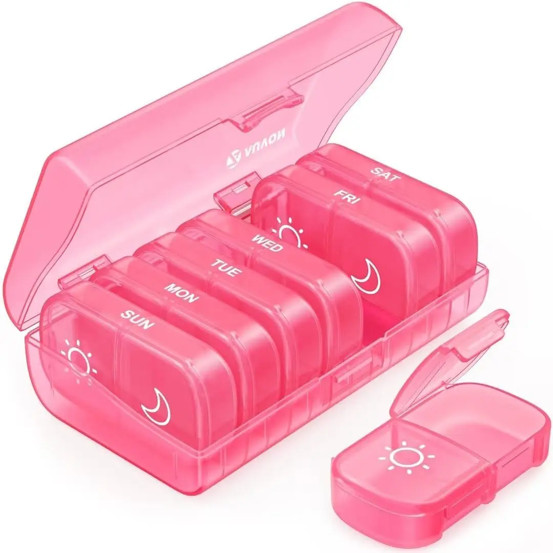 

Weekly Pill Organizer 2 Times Daily, AM PM Pill Case with Large Opening, 7 Day Travel Medication Box for Vitamins