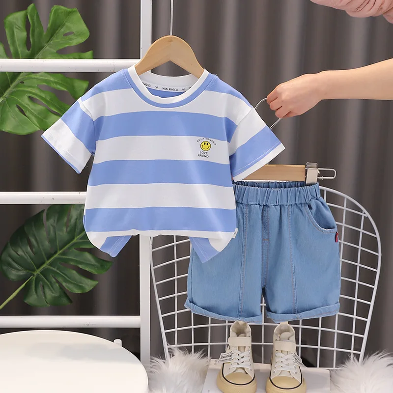 Kids Summer Sets 2024 Baby Boy Clothes 9 To 12 Months Striped Short Sleeve T-shirts and Shorts Boys Outfits Children's Clothing