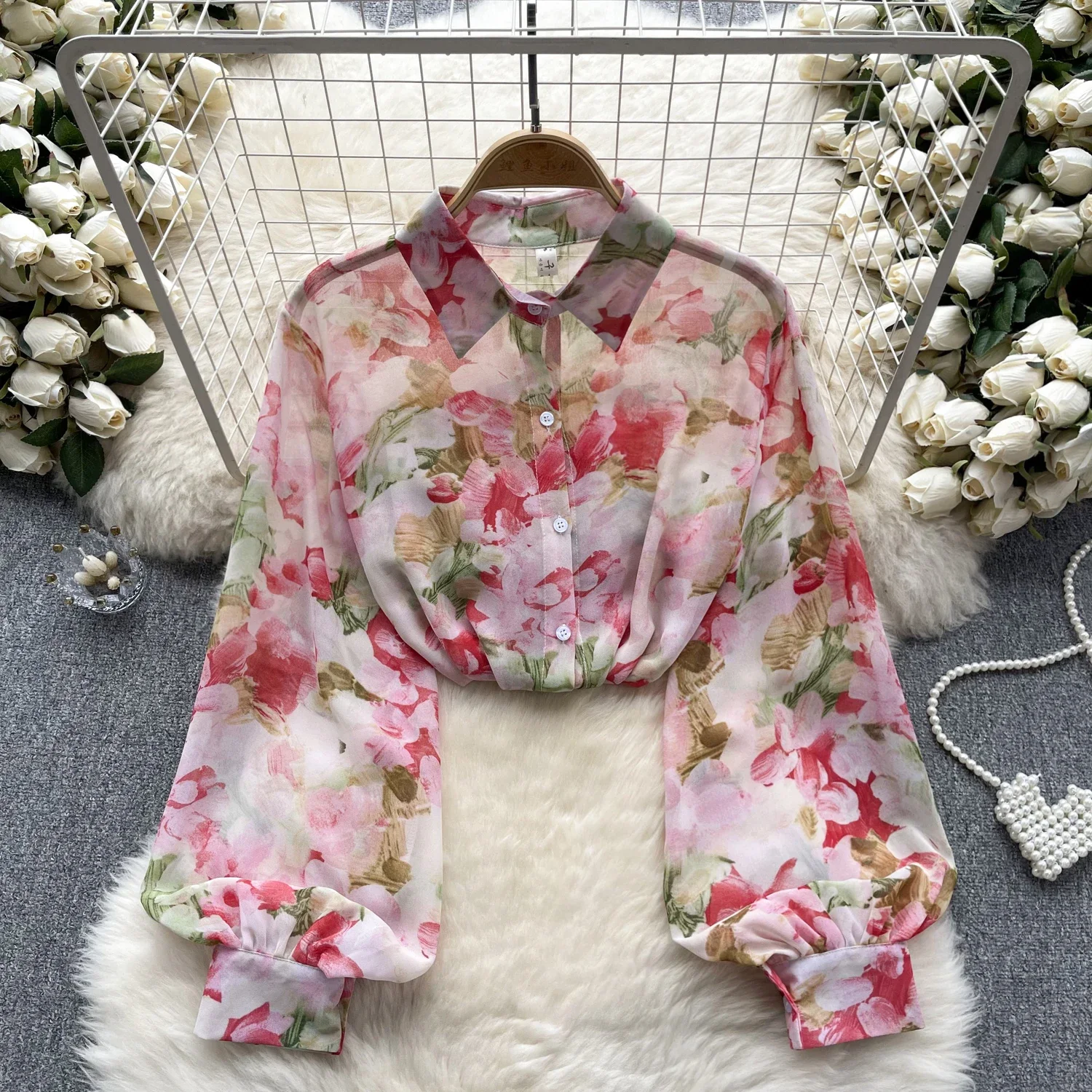 Women Chic Floral Printed lapel Blouse Elegant Vintage Casual Top Korean Fashion Sexy Summer Women Chiffon Shirt