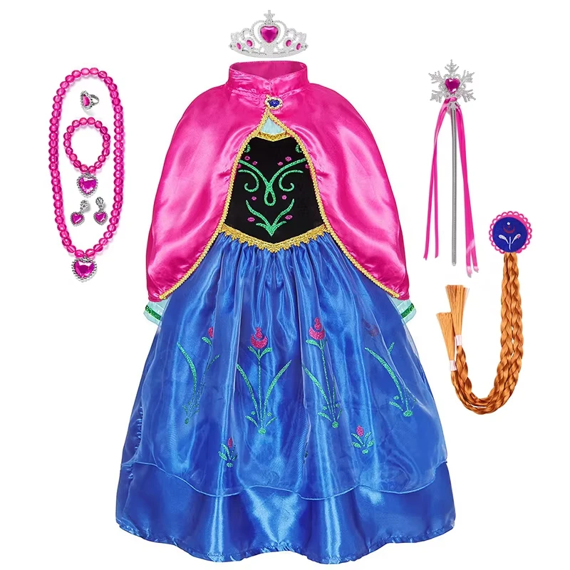 Anna Elsa Costumes Baby Girls Clothes Princess Mesh Sequin Dress Children Clothing Kids Birthday Blue Carnival Cosplays Dress