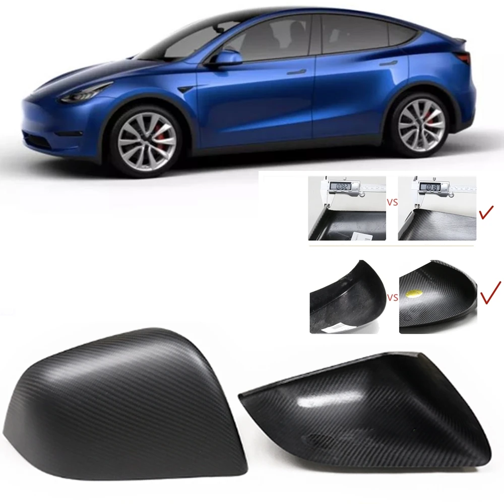 2PCS Carbon Fiber Car Exterior Mirror Case Cover Rear View Cap Reverse Shell Add On For Tesla Model Y 2020 2021 2022 2023