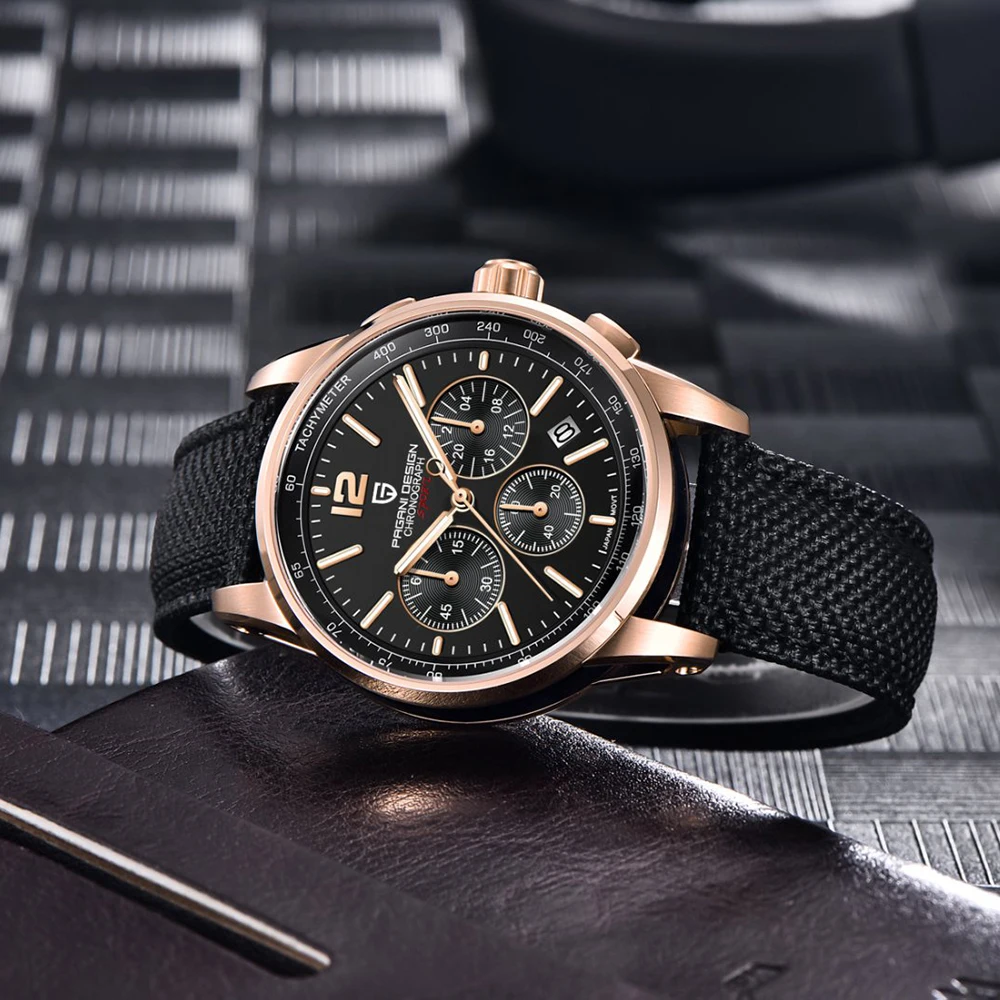 ساعة PAGANI DESIGN من أفضل العلامات التجارية على الموضة الأوروبية والأمريكية بتقويم كوارتز متعددة الوظائف رياضية مقاومة للماء من الجلد للرجال