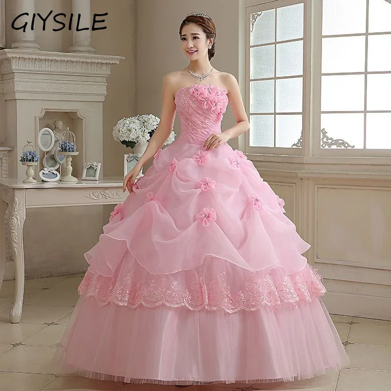 Slim Puffy vestidos de casamento para mulheres, bainha rosa, princesa até o chão, vestido de casamento branco, moda