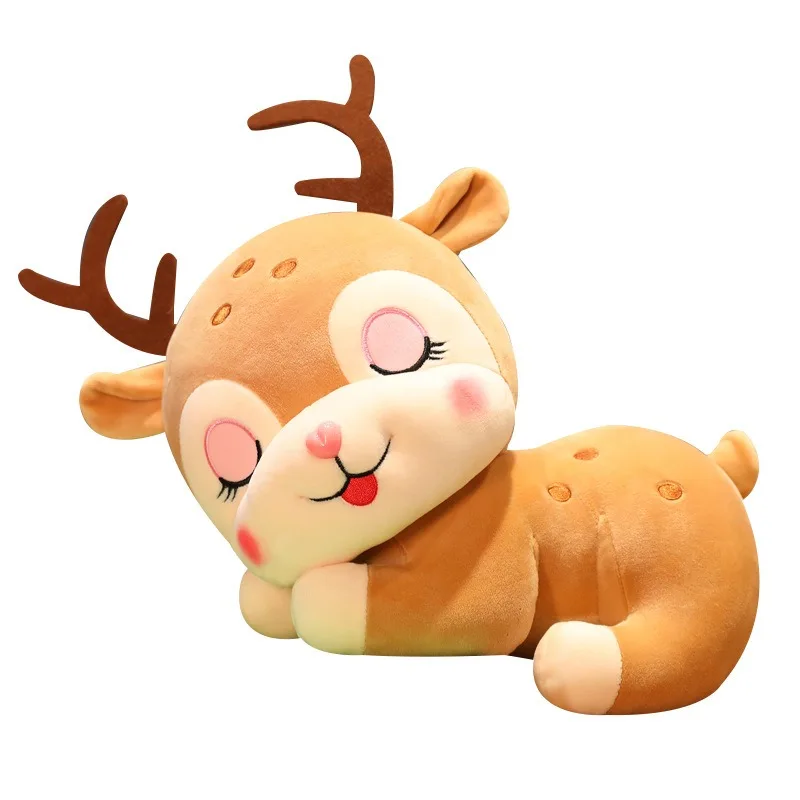 Kawaii Natal Elk Bonecas De Pelúcia, Animais Macios Recheados, Desenhos Animados Brinquedos Engraçados para Crianças, Baby Xmas Gift, Festa Decor Travesseiro