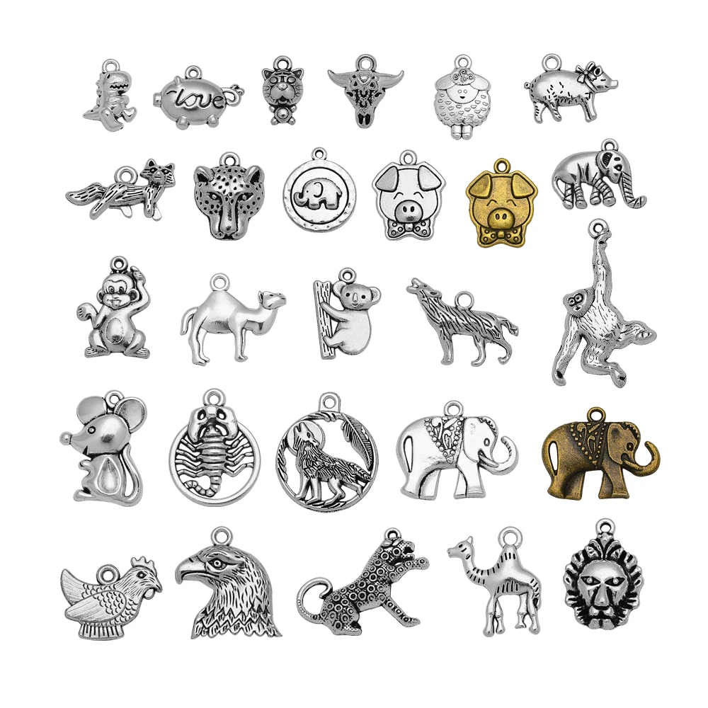 10pcs/lot Antique Zoo Pig Dinosaur Fox Dragon Leopard Wolf Charms Animals Pendant For Diy Jewelry Making Supplies Accessories