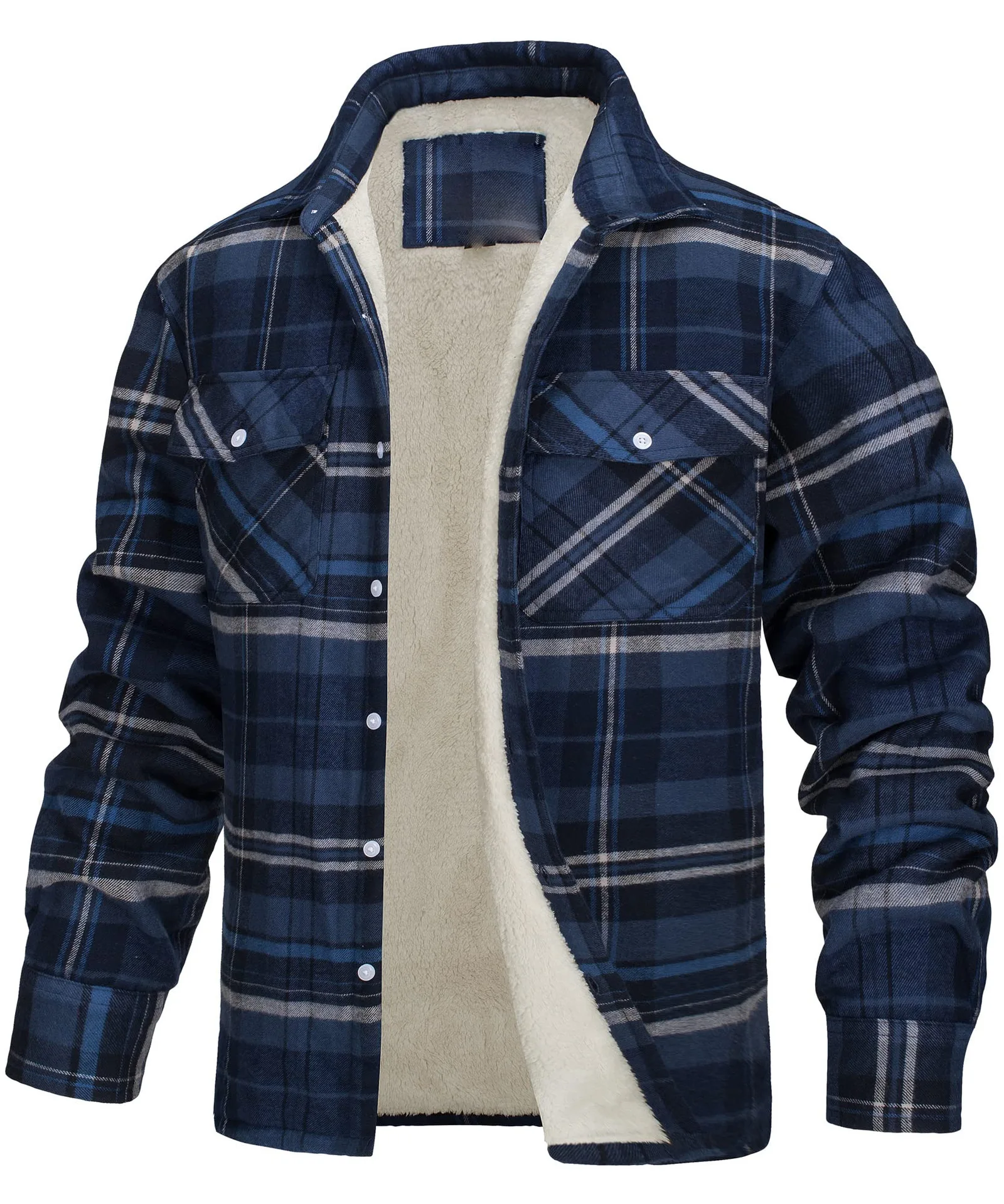 2024 Winter New Fleece Warm Jacket Fashion Collar Checkered Single Breasted Loose Casual Jacket