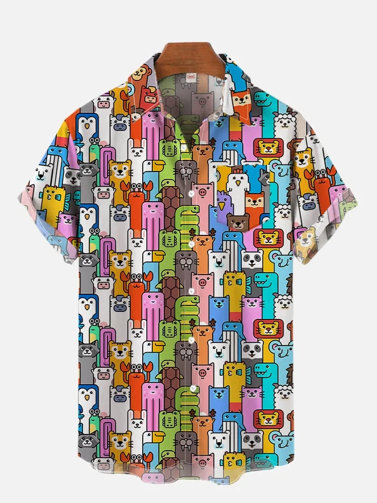 3d Print Cute Cartoon Graphic Shirts For Men Fashion Cuban Hawaiian Shirt Beach Blouses Men's Short Sleeve Vocation Lapel Shirt