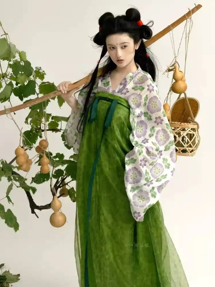 

Женский костюм в стиле династии Тан: короткая рубашка и юбка с двенадцатью разрезами до груди, для повседневной носки, косплея и Хэллоуина