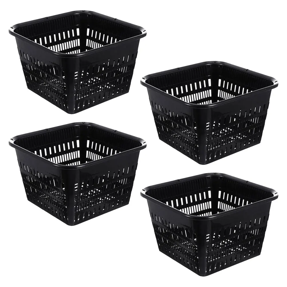 

4 Pcs Root Control Planting Basket Hydroponic Net Pots Thicken Black Planter Square chid Pot Plastic With Holes