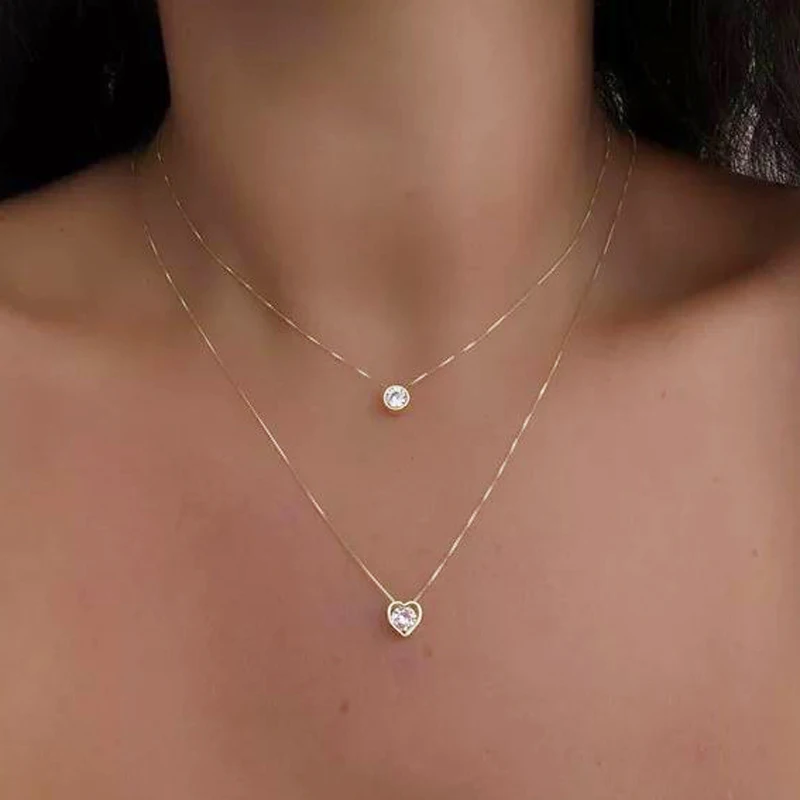 925 Sterling Silver Single Stone Heart Round Cubic Zirconia Delicate Box Chain Bezel Cz Single Charm Necklace Biżuteria damska — zdjęcie 7