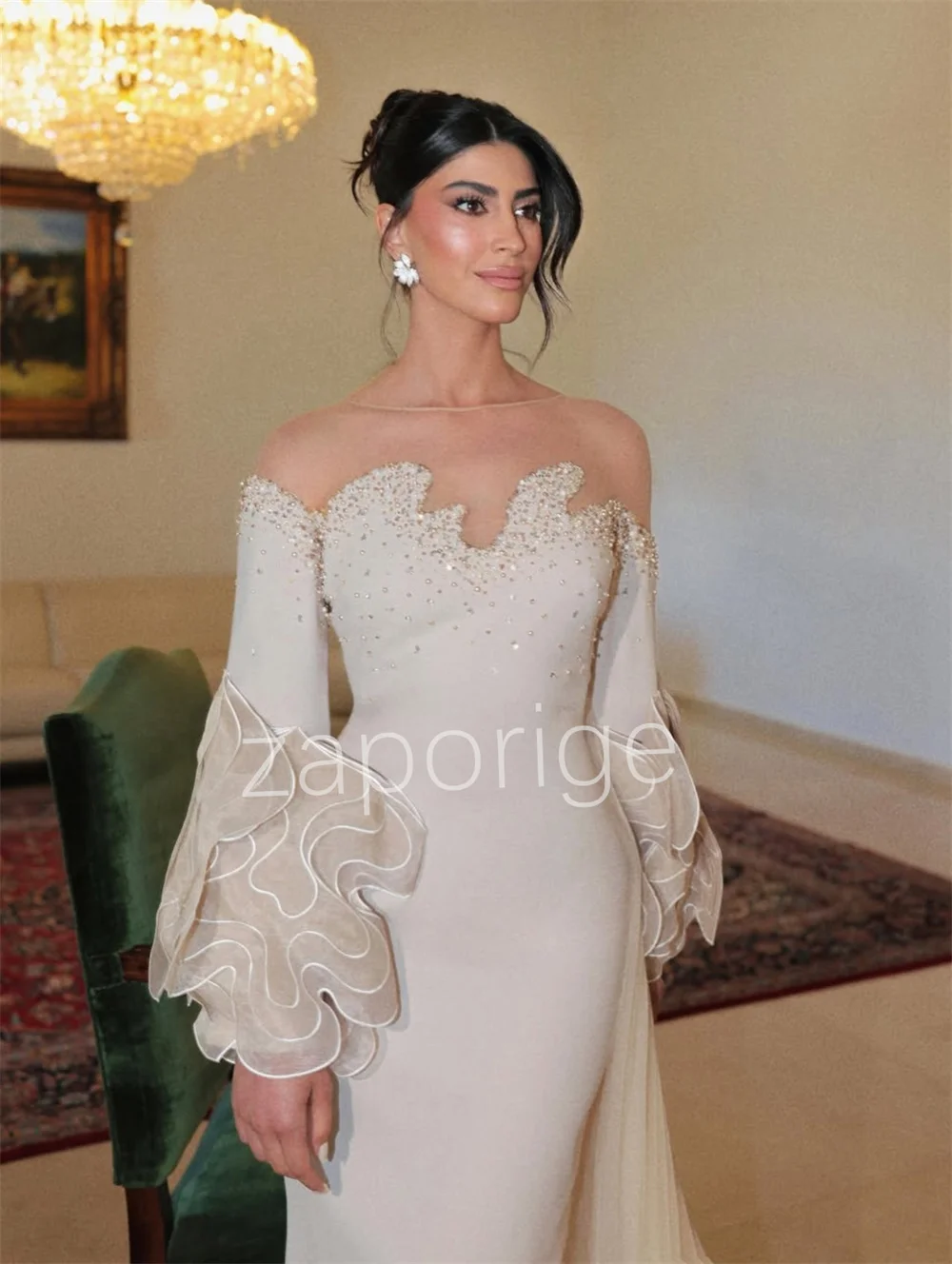 

Customized Intricate Jersey Sequined Ruffle Mermaid Off-the-shoulder Long Bespoke Occasion Party Dresses Sparkle
