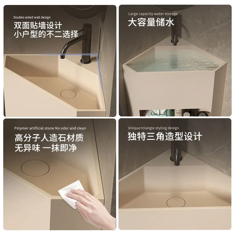 LZ Custom Artificial Stone Storage Column Basin with Cabinet Corner Washbasin for Bathroom Balcony Vanity Sink U