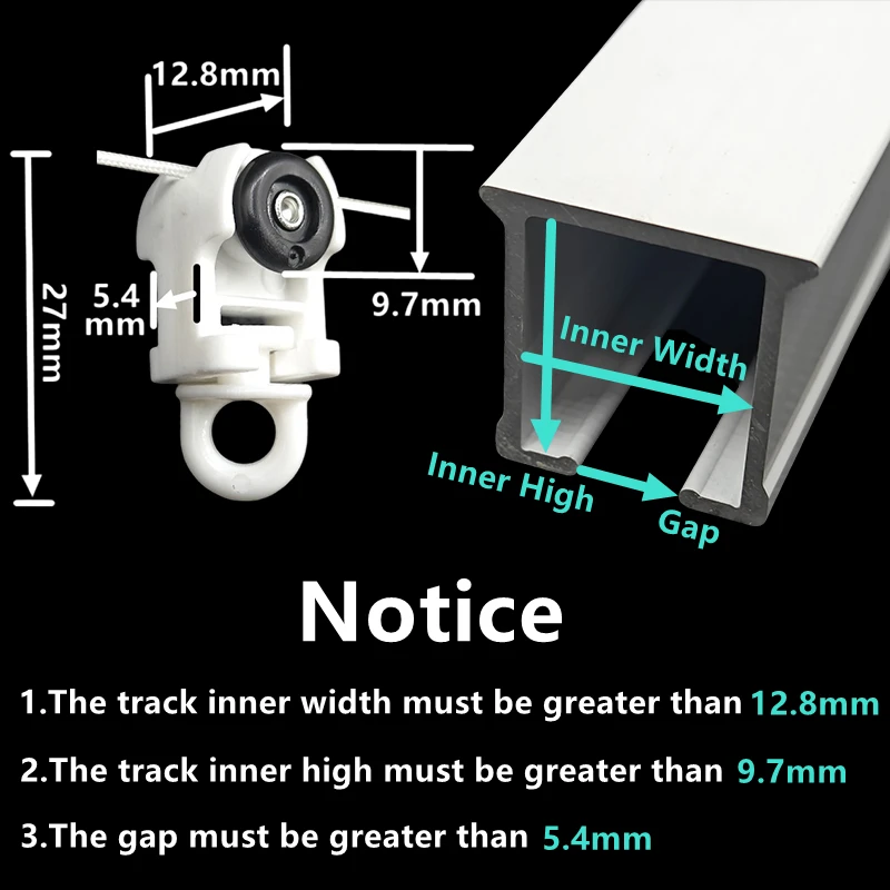 High Quality S Track Curtain Line Runner Fixed Distance 6cm 7cm  8cm for  S Fold Wave Curtains