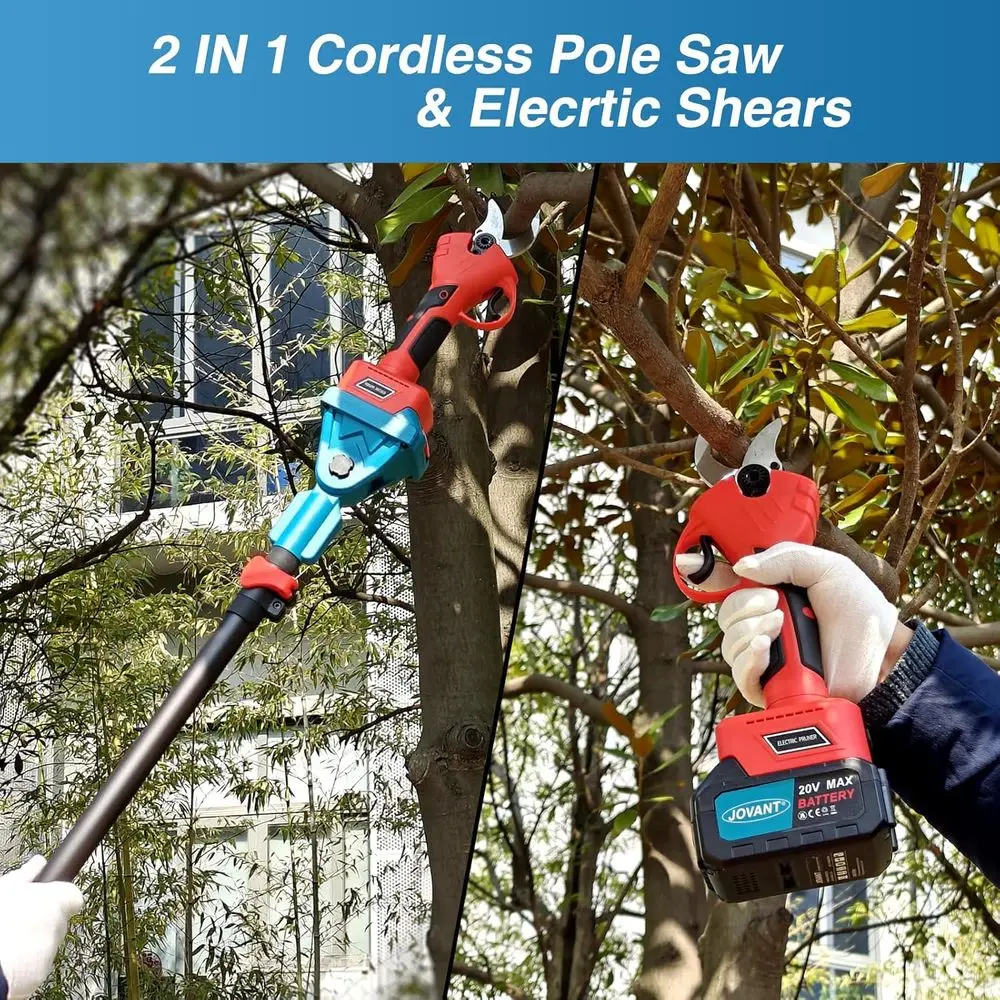 Sécateur électrique 2 en 1 sans fil avec poteau, sécateur sans fil 20 V, sécateur à piles 4,0 Ah, 9,3 pieds vers le haut