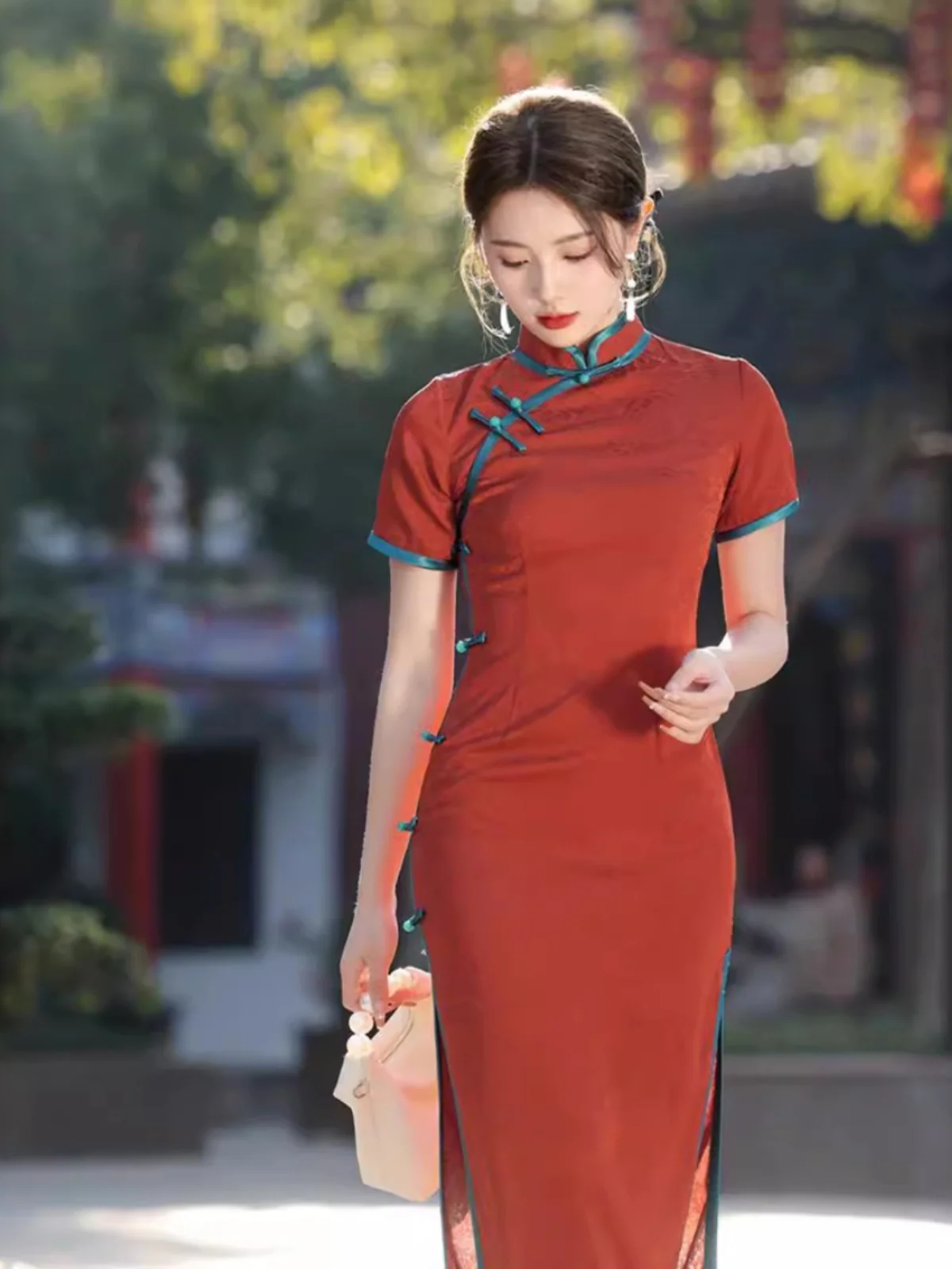 

Ele Long Floral Embroidery Qipao Dr Slimming Young Chinese Sle Daily Wear ort Sve Low Slit Vintage A-Line Gown