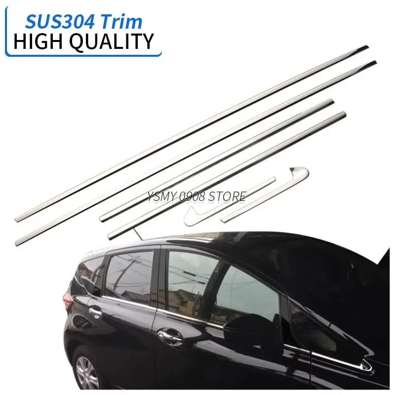 6 PCS ChromeGarnish Car Exterior Side Window Trim for Nissan Note E12 2016 2017 High Quality Stainless Steel Styling Accessories