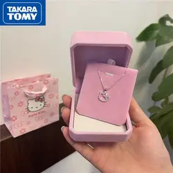 TAKARA TOMY Hello Kitty Sterling Silver Girl Sweet Girlfriend Collarbone Necklace Woman Elegant Diamond Pendant Ring Jewelry