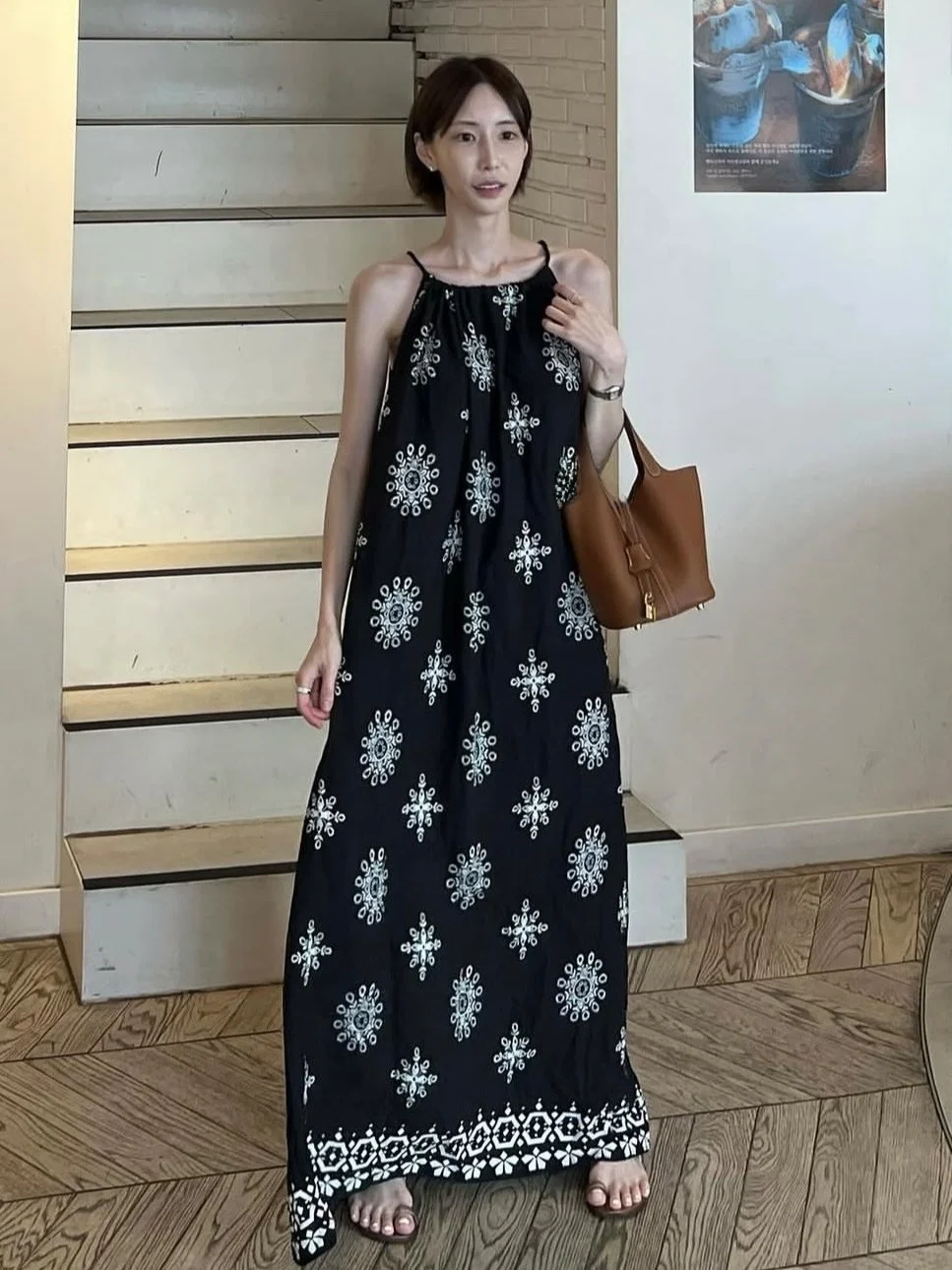 

Retro Bla Print Strap Dr Women's Summer Lazy Loose Vaion Skirt Casual Sweet A-Line Long Dr Cotton 00%