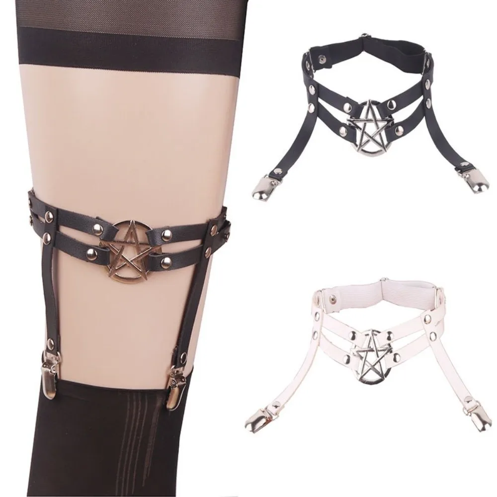 

Fashion Adjustable Pentagram Leg Strap Punk Gothic Garter Belt PU Leather Rock Suspender Stockings Clip Girls
