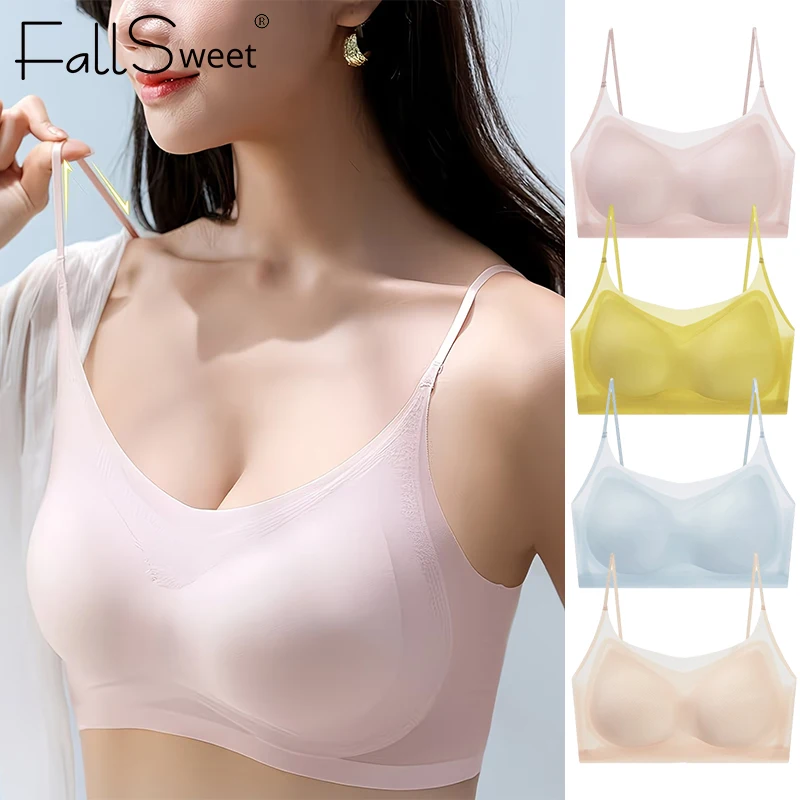 FallSweet Ultra Thin Ice Silk Bra For Women Seamless Wireless Bralette Soft Breathable Non-Wired Brassiere Sleeping Bra Push Up